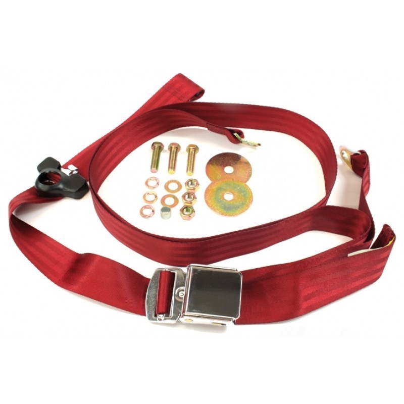 CEINTURE 3 POINTS ROUGE BOUCLE AVIATION CHROME